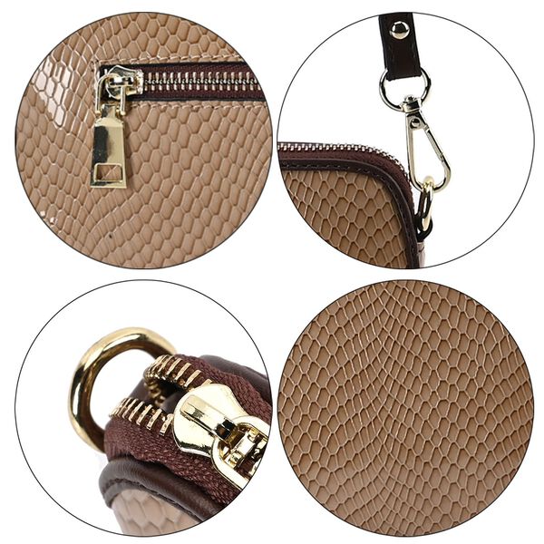 Chaose by Elsie - Echtleder Crossbody Tasche Schlangen-Prägung, Cognac image number 6