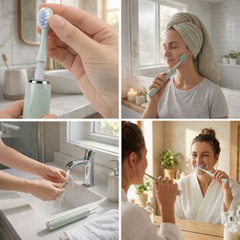 Sonic elektrische Zahnb&uuml;rste mit 3 Zahnb&uuml;rstenk&ouml;pfen und 1 Silikon-Zungenb&uuml;rstenkopf, 24,5x2,5cm, gr&uuml;n