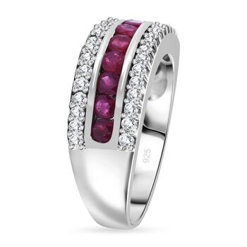 AAA Afrikanischer Rubin (Fissure gef&uuml;llt), Wei&szlig;er Zirkon Ring, 925 Silber rhodiniert (Gr&ouml;&szlig;e 18.00) ca. 2.03 ct