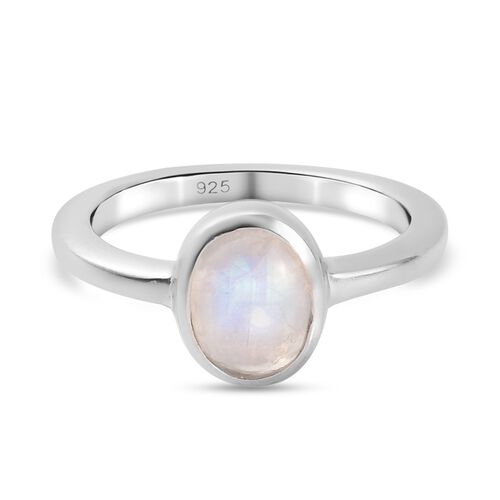 Regenbogen Mondstein Solitär Ring 925 Silber Platin-Überzug image number 0