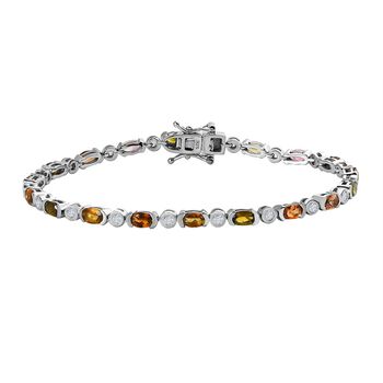 Nat&uuml;rliches mehrfarbiges-Turmalin, Wei&szlig;er Zirkon Armband ca. 19 cm 925 Silber platiniert ca. 5.08 ct