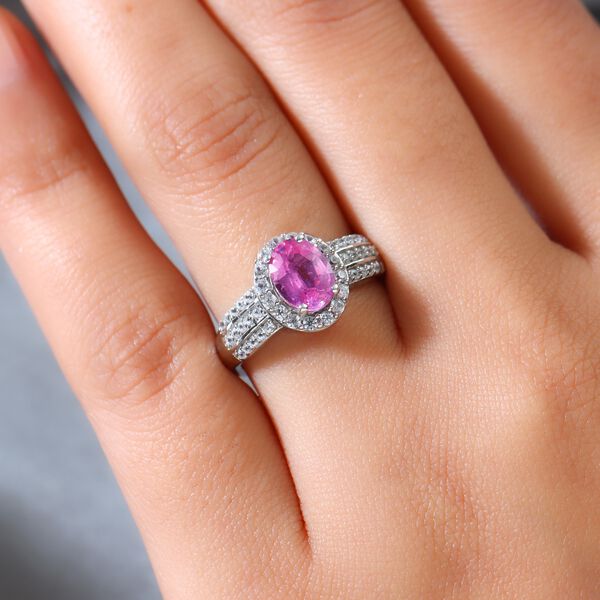 Premium Ilakaka Rosa Saphir und Zirkon-Ring, 925 Silber platiniert, 2,30 ct. image number 3