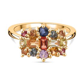 Mehrfarbiger Saphir Ring, 925 Silber Gelbgold Vermeil (Größe 19.00) ca. 1.34 ct