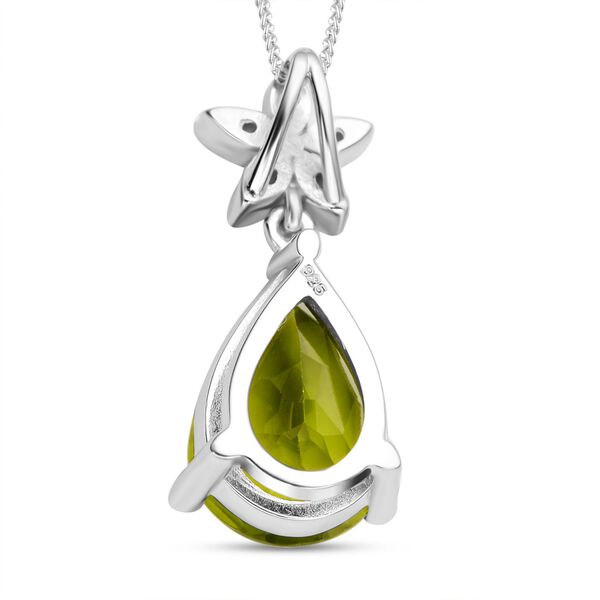 Natürlicher Peridot und floraler Zirkon-Anhänger mit Kette, 925 Silber rhodiniert, 3,77 ct. image number 5