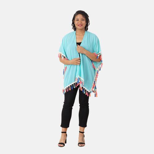 Chiffon Kimono mit mehrfarbigen Quasten, Einheitsgröße, hellblau image number 0