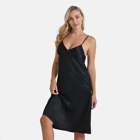 LA MAREY Nachthemd 100% Maulbeerseide, Schwarz, M