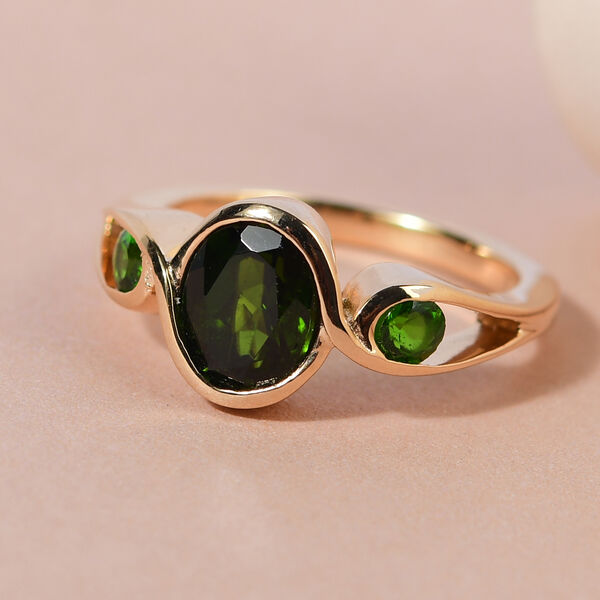 Nat&uuml;rlicher Chromdiopsid Ring 925 Silber vergoldet  ca. 1,54 ct image number 2