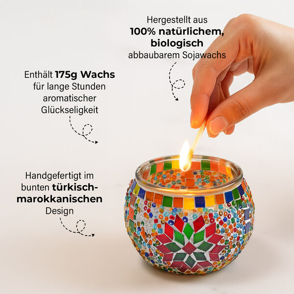 Duftkerze, Mosaikglas, Bunt, Grapefruit, Sojawachs, 10x8cm image number 3