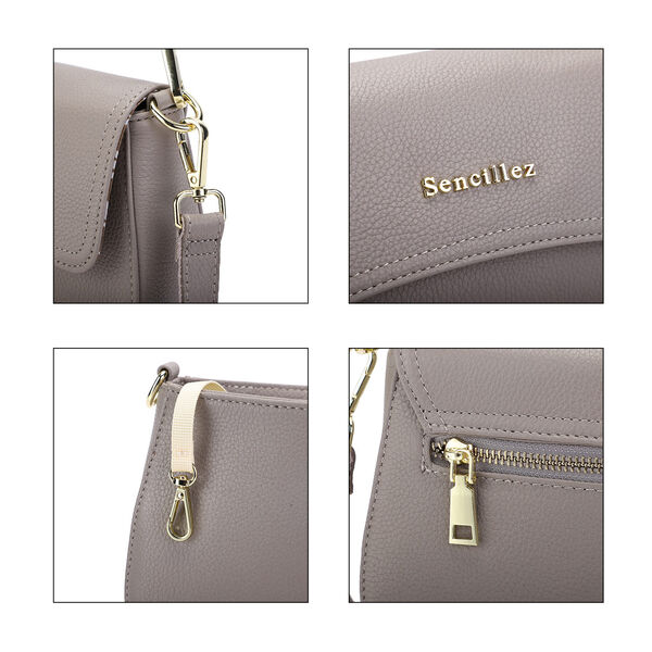 SENCILLEZ - 100% echte Leder Umh&auml;ngetasche f&uuml;r Damen, Gr&ouml;&szlig;e 22x6x14 cm, Hellgrau image number 5