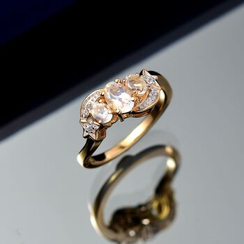 D joy AAA Premium Malagasy Regenbogen Mondstein Ring, 925 Silber 750 Gelbgold Vermeil (Gr&ouml;&szlig;e 18.00) ca. 0.81 ct