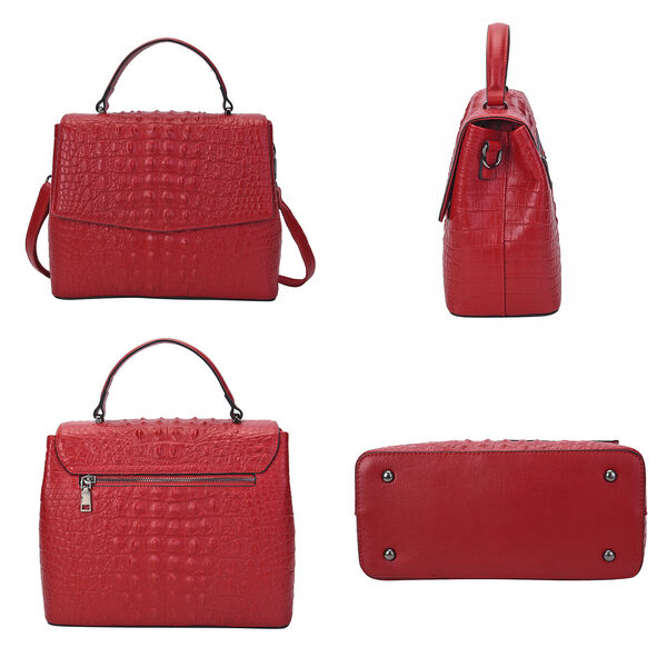 Echtleder Schultertasche mit Kroko Prägung image number 4