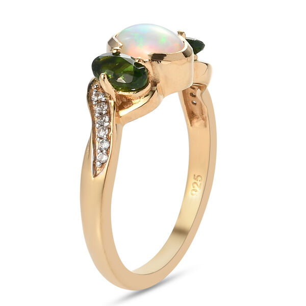 Nat&uuml;rlicher &Auml;thiopischer Opal und Nat&uuml;rlicher Chromdiopsid Ring 925 Silber vergoldet  ca. 1,22 ct image number 4