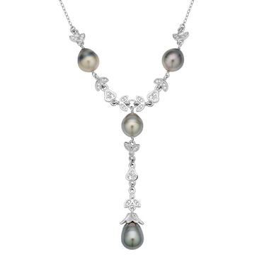 Tahiti Perle und weiße Zirkon-Halskette, 45 cm