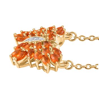 Feueropal und Zirkon Halskette, 45 cm - 1,33 ct.