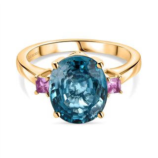 AAA Blauer Zirkon, Rosa Saphir Ring 585 Gold (Gr&ouml;&szlig;e 18.00) ca. 6,02 ct