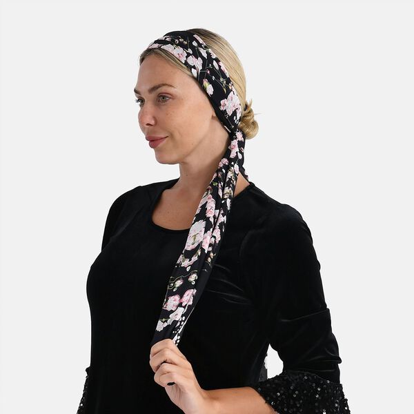 LA MAREY Signature Seidenschal aus 100% Maulbeerseide, 55 x 170 cm, Schwarz Floral image number 3