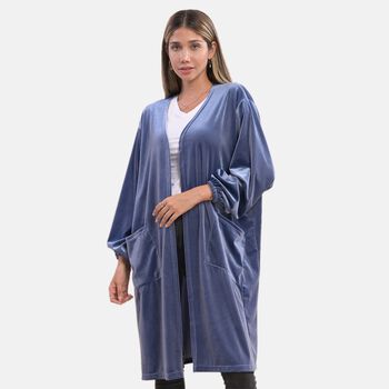 Lange Strickjacke aus Samt, Blau