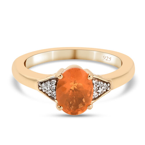 Feuer opal und Zirkon Ring 925 Silber vergoldet image number 0
