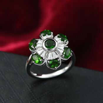 Nat&uuml;rlicher Chromdiopsid Ring 925 Silber rhodiniert (Gr&ouml;&szlig;e 18.00) ca. 2,78 ct