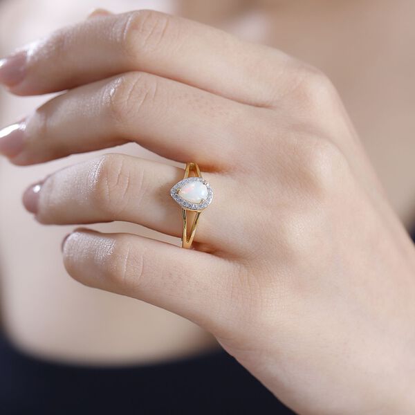 AA Natürlicher, äthiopischer Welo Opal, Weißer Zirkon Ring 925 Silber vergoldet (Größe 20.00) ca. 0,71 ct image number 3