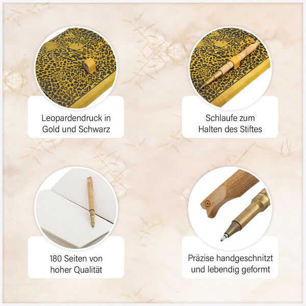 Echtlederbuch mit Leoparden Design und Holzstift image number 6