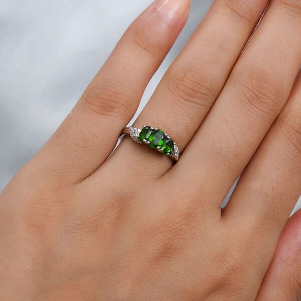 Russischer Diaopsid 3 Stein Ring 925 Silber Platin-Überzug image number 3