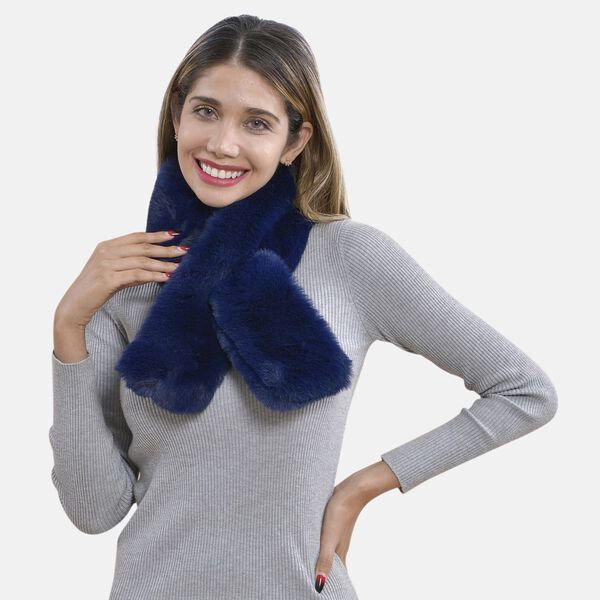 Superweicher Kunstfell Schal, 65x18 cm, Blau image number 1