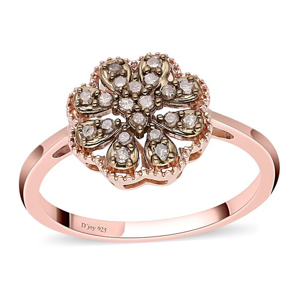 Nat&uuml;rlicher Champagner Diamant Ring, 925 Silber Ros&eacute;gold Vermeil (Gr&ouml;&szlig;e 16.00) ca. 0,26 ct