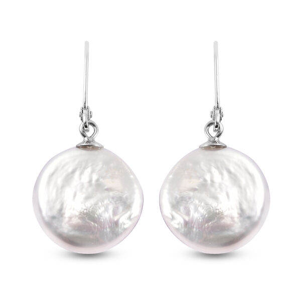 Wei&szlig;e Barock-M&uuml;nzperle Ohrringe 925 Silber rhodiniert image number 0