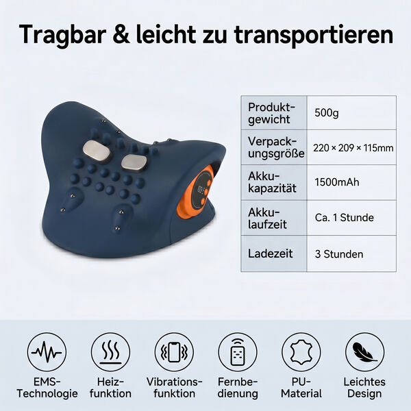 Livmore EMS-Nackenmassageger&auml;t mit Fernbedienung, 6 Intensit&auml;tsstufen, 1500 mAh Akku, ca. 1 Std. Laufzeit, PU, Dunkelblau image number 3