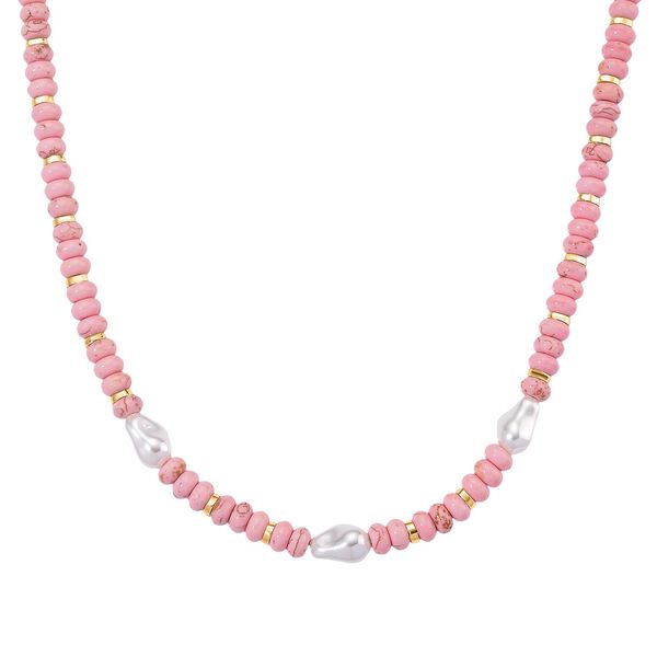 Wei&szlig;e Muschelkernperle, Almandin Halskette, ca. 50 cm + 5 cm Extender, goldfarben