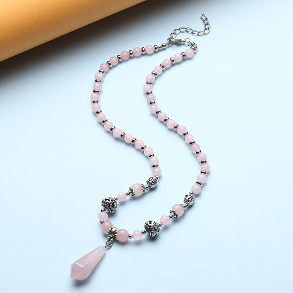Rosenquarz Halskette, ca. 45 cm, silberfarben ca. 101,00 ct image number 1