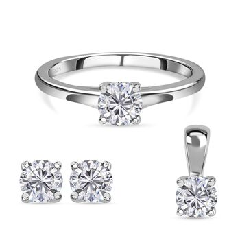 Moissanit Schmuckset 925 Silber platiniert&nbsp;(Gr&ouml;&szlig;e 20.50), ca. 1.77 ct