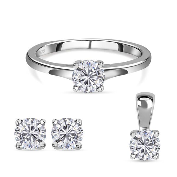 Moissanit Schmuckset 925 Silber platiniert&nbsp;(Gr&ouml;&szlig;e 20.50), ca. 1.77 ct