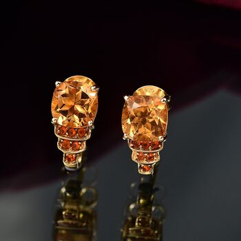 Djoy AA Serra Gaucha Citrin, Feueropal Ohrringe 925 Silber 750 Gelbgold Vermeil ca. 3.09 ct