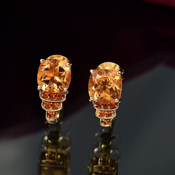 Djoy AA Serra Gaucha Citrin, Feueropal Ohrringe 925 Silber 750 Gelbgold Vermeil ca. 3.09 ct image number 2