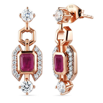 D'Joy Ilakaka Rosa Saphir (Fissure gef&uuml;llt), Wei&szlig;er Zirkon Ohrringe 925 Silber 750 Ros&eacute;vergoldet ca. 2,49 ct.