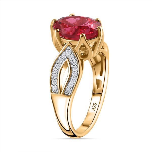 Lab Grown Padparadscha-Saphir, Wei&szlig;er Zirkon Ring, 925 Silber Gelbgold Vermeil (Gr&ouml;&szlig;e 19.00) ca. 4.24 ct image number 5