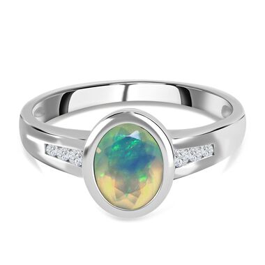 Natürlicher, äthiopischer Welo Opal und Zirkon-Ring - 0,90 ct.