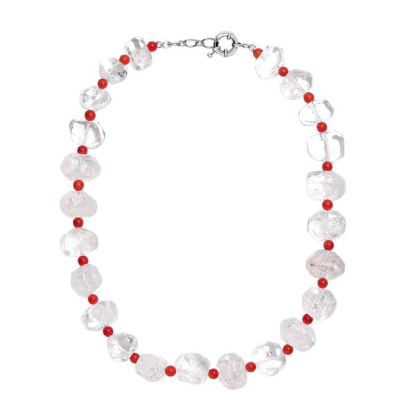 Kristall, Koralle Halskette ca. 50 cm mit 2.5 cm extender, Nickelfreies Messing platiniert image number 4