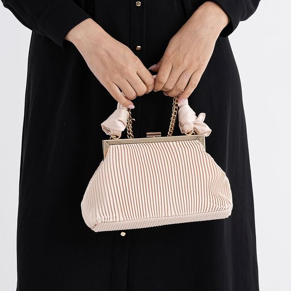 Plissiertes Design Crossbody Tasche mit Knotenhenkel, 23x10x15cm, Gold image number 3