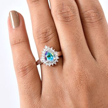 D'Joy Merkur mystischer Topas, Wei&szlig;er Zirkon Ring 925 Silber platiniert (Gr&ouml;&szlig;e 18.00) ca. 2,16 ct