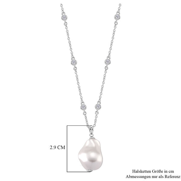 EVER TRUE Wei&szlig;er Zirkonia, Wei&szlig;e Muschelkernperle (18-20mm) Halskette ca. 50 cm Nickelfreies Messing rhodiniert image number 5