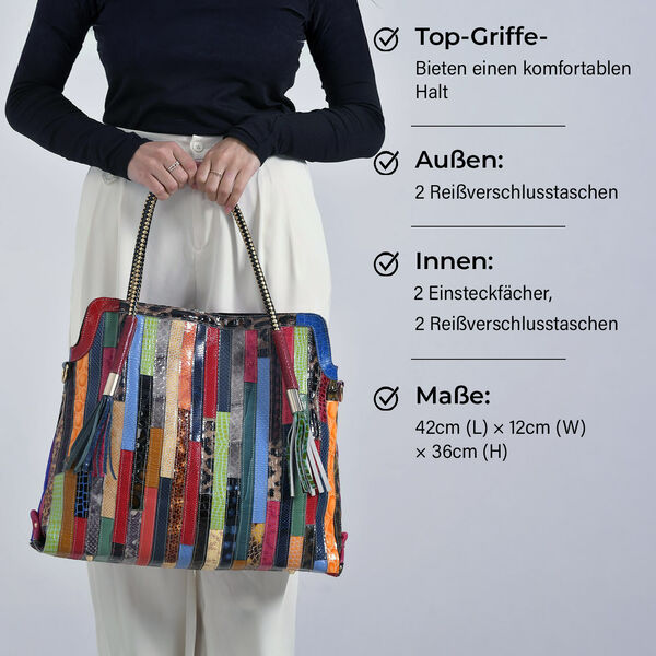 Chaos by Elsie Crossbody-Tasche aus echtem Leder, Multicolor mit glänzender Krokoprägung im Streifenmuster, RFID-Schutz und Mini-Taschenlampe, 42x12x36 cm image number 4