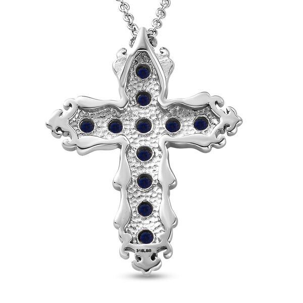 Masoala Saphir (Fissure gef&uuml;llt) Kreuz-Anh&auml;nger mit Kette, Edelstahl ca. 1.58 ct image number 5