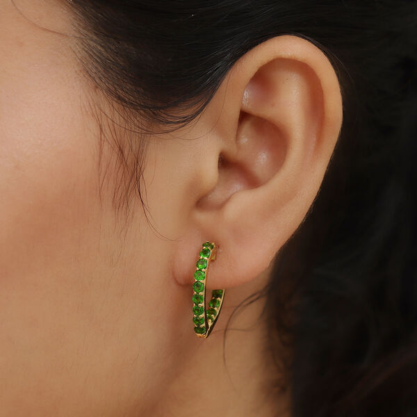 Nat&uuml;rlicher Chromdiopsid Creolen 925 Silber vergoldet ca. 2,37 ct image number 3