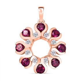 D'Joy Aura der Kaiserin Rhodolith Granat, Weißer Zirkon Anhänger 925 Silber 750 rosévergoldet ca. 2.56 ct
