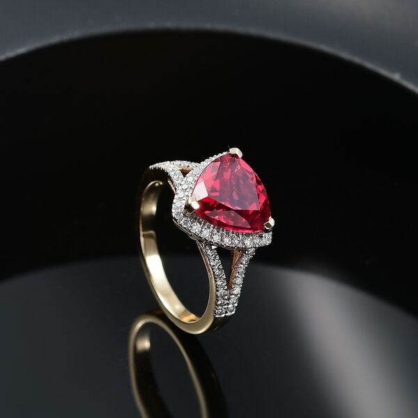 LUXURIANT zertifiziert und gepr&uuml;ft AAA Labor Padparadscha Saphir und Labor Diamant Ring in 417 Gold - 4 ct. image number 1