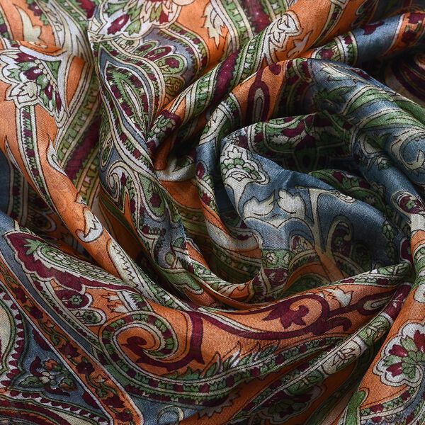 Bedruckter Satin-Seidenschal, 48x160cm, Cremefarben image number 6