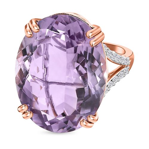 Rose De France Amethyst, weißer Zirkon Ring, 925 Silber Roségold Vermeil (Größe 18.00) ca. 25.99 ct image number 0